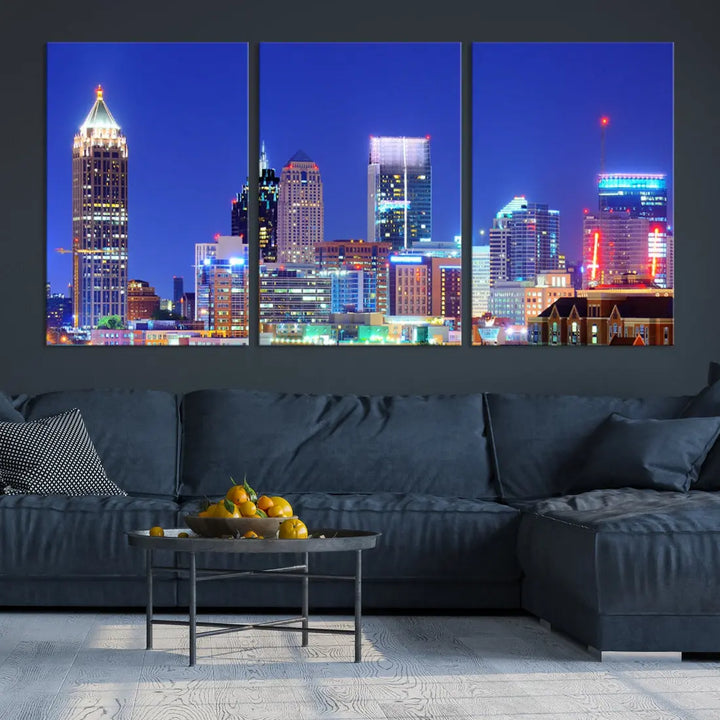 Blue Atlanta City Skyline Wall Art Atlanta Cityscape Canvas Print