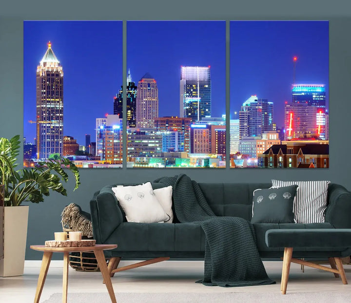 Blue Atlanta City Skyline Wall Art Atlanta Cityscape Canvas Print