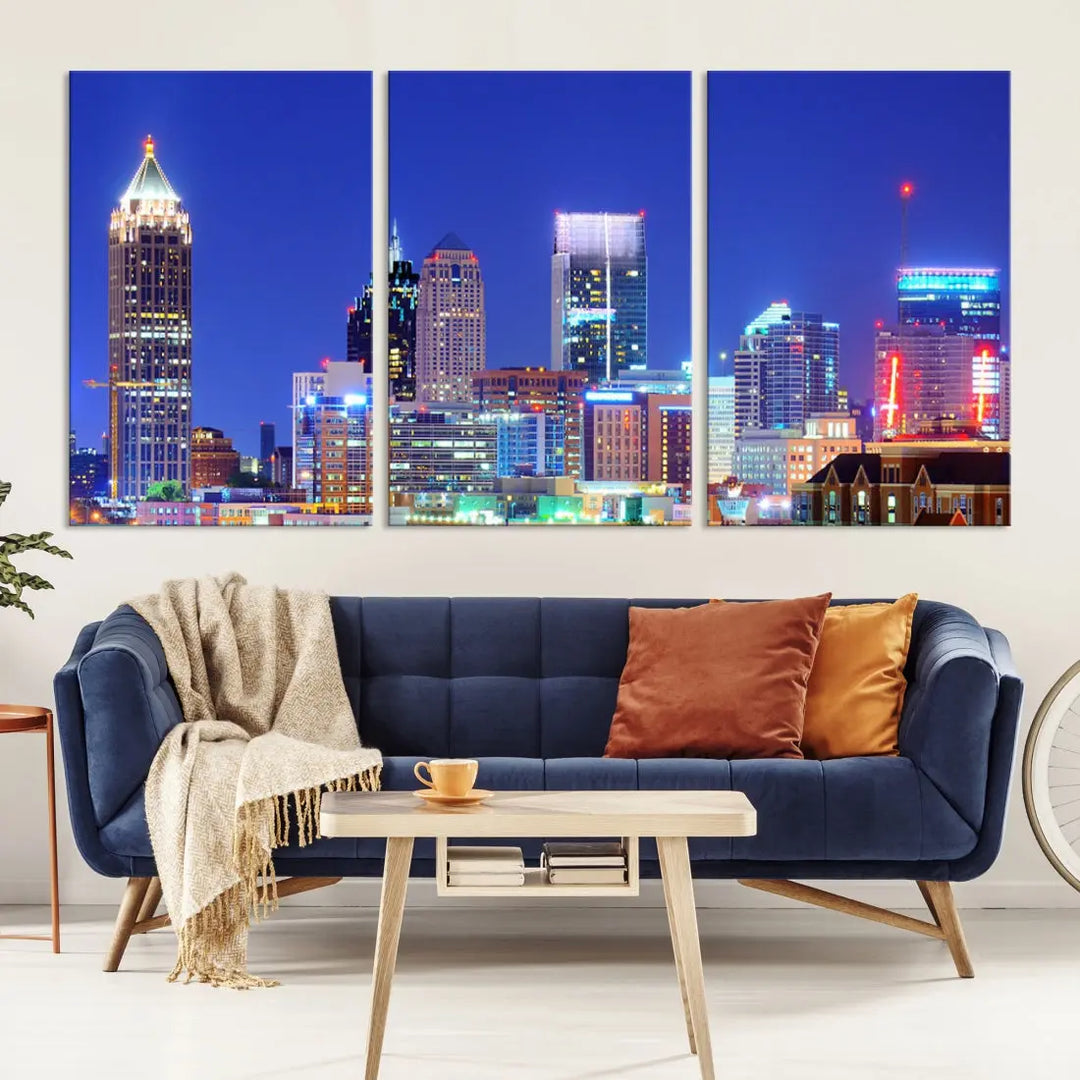 Blue Atlanta City Skyline Wall Art Atlanta Cityscape Canvas Print