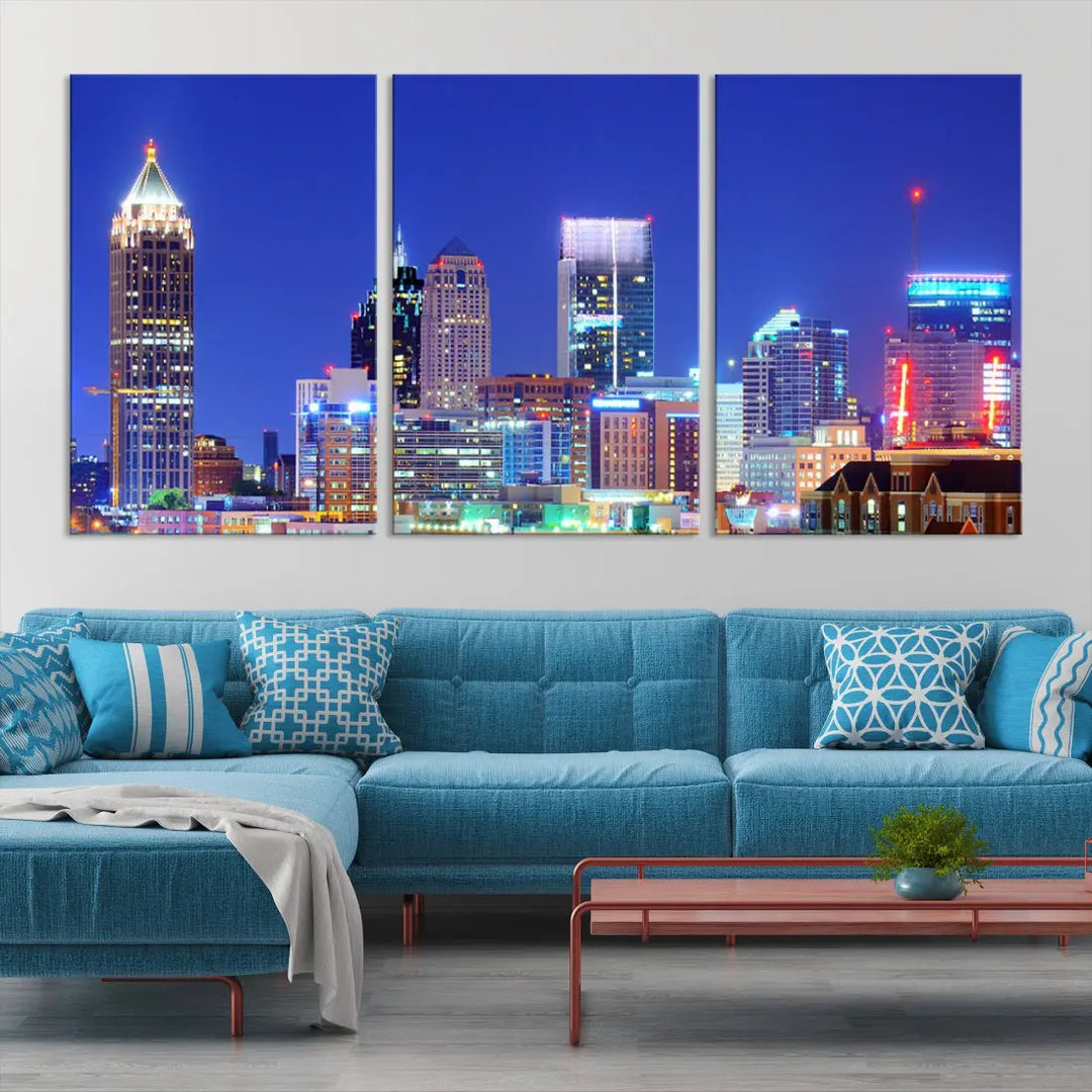 Blue Atlanta City Skyline Wall Art Atlanta Cityscape Canvas Print