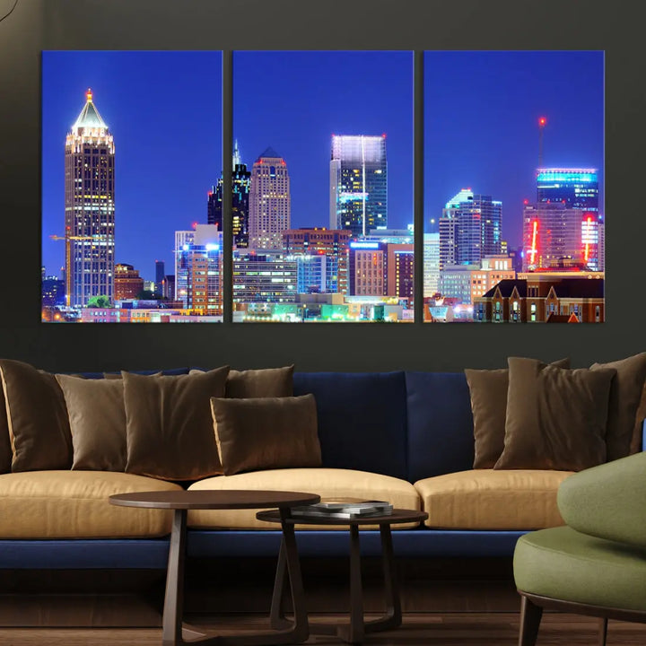 Blue Atlanta City Skyline Wall Art Atlanta Cityscape Canvas Print