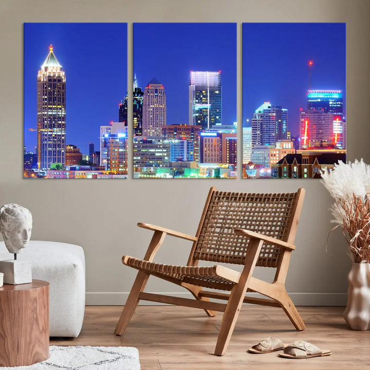 Blue Atlanta City Skyline Wall Art Atlanta Cityscape Canvas Print