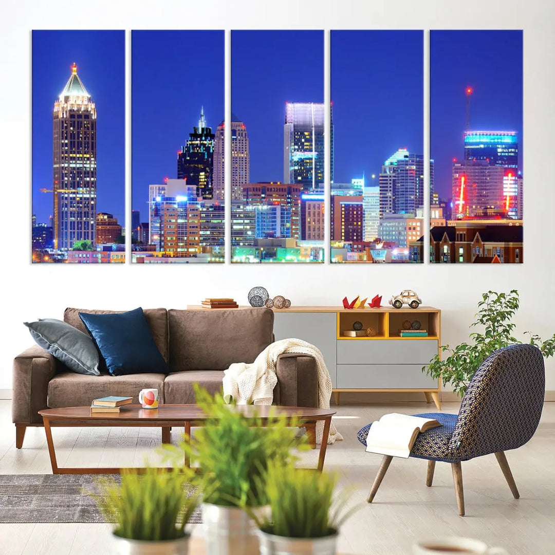 Blue Atlanta City Skyline Wall Art Atlanta Cityscape Canvas Print