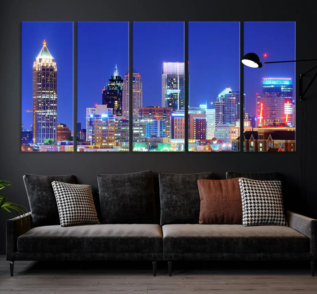 Blue Atlanta City Skyline Wall Art Atlanta Cityscape Canvas Print