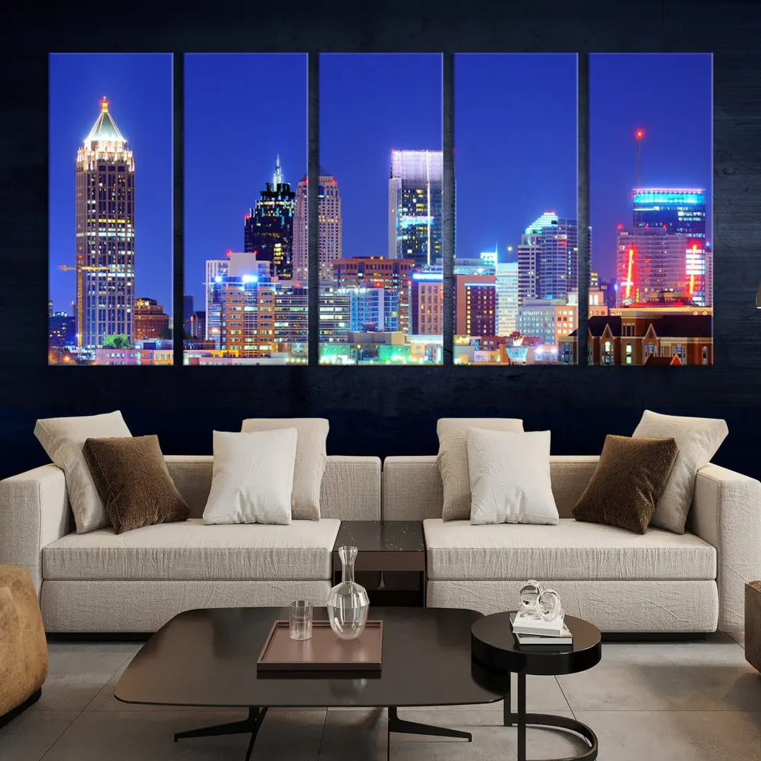 Blue Atlanta City Skyline Wall Art Atlanta Cityscape Canvas Print