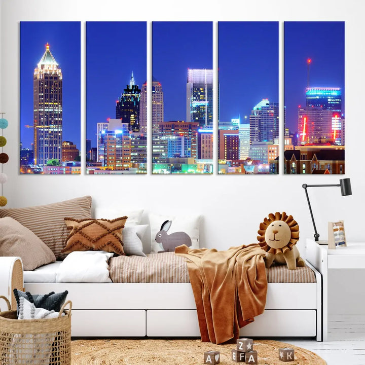 Blue Atlanta City Skyline Wall Art Atlanta Cityscape Canvas Print