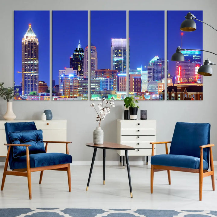 Blue Atlanta City Skyline Wall Art Atlanta Cityscape Canvas Print