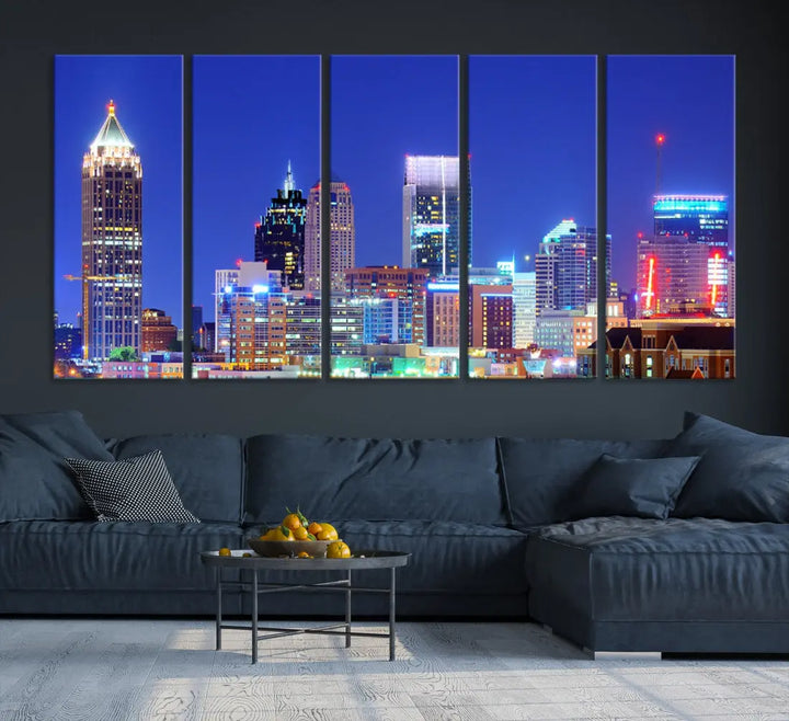 Blue Atlanta City Skyline Wall Art Atlanta Cityscape Canvas Print