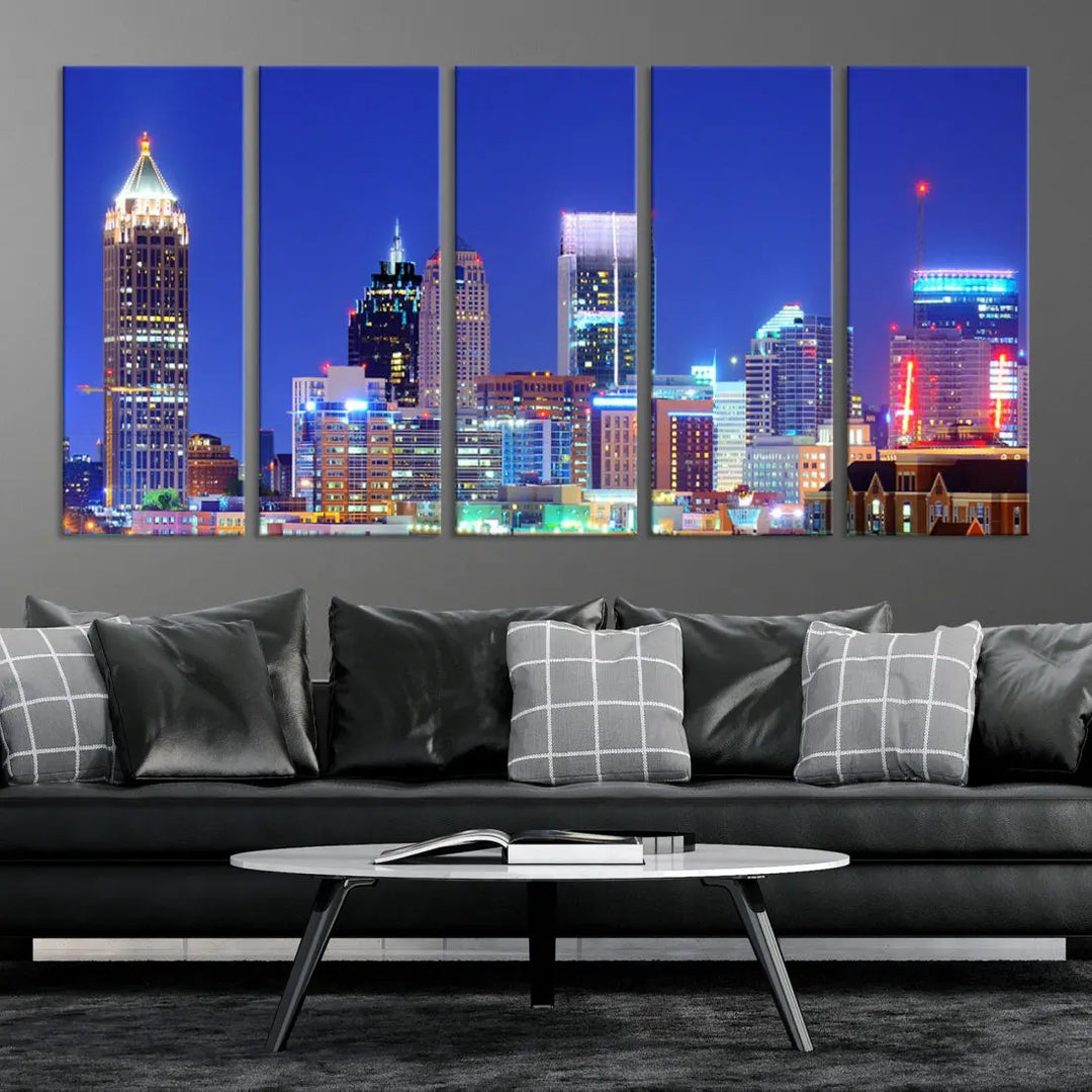 Blue Atlanta City Skyline Wall Art Atlanta Cityscape Canvas Print