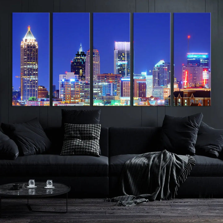 Blue Atlanta City Skyline Wall Art Atlanta Cityscape Canvas Print