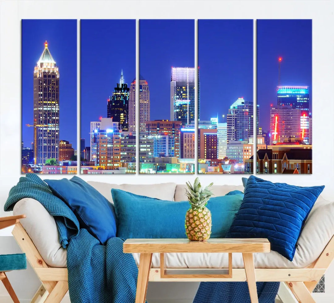 Blue Atlanta City Skyline Wall Art Atlanta Cityscape Canvas Print