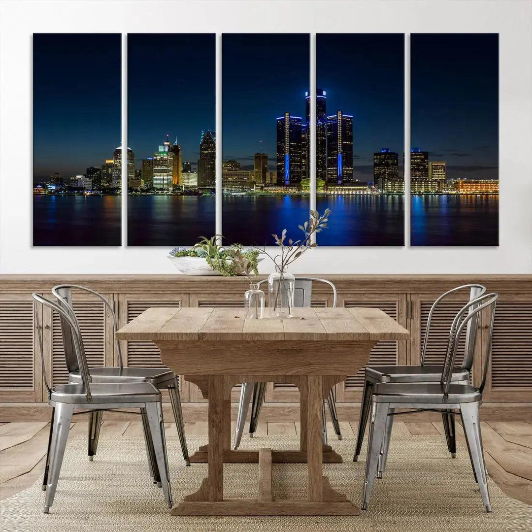 Blue Detroit Skyline Large Framed Wall Art Skyline Canvas Print