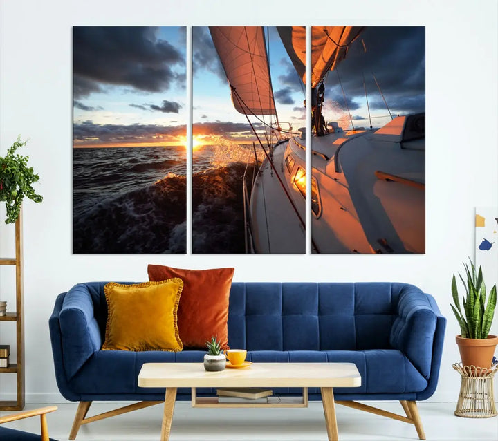 Boat at Sunset Canvas Wall Art Print Set of Nautical Wall Art