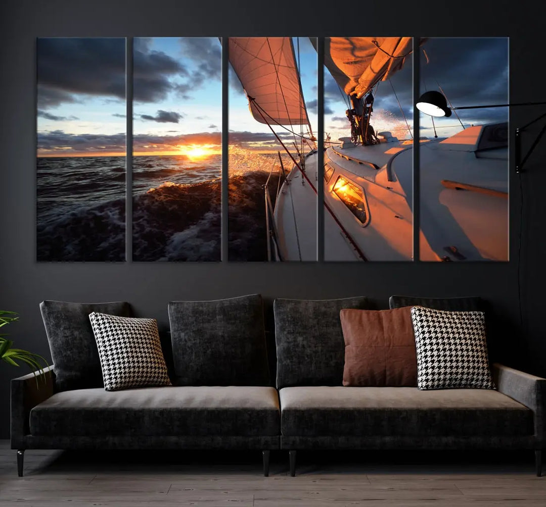 Boat at Sunset Canvas Wall Art Print Set of Nautical Wall Art