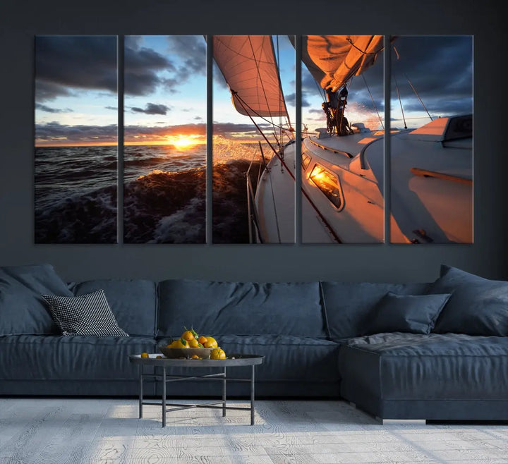 Boat at Sunset Canvas Wall Art Print Set of Nautical Wall Art