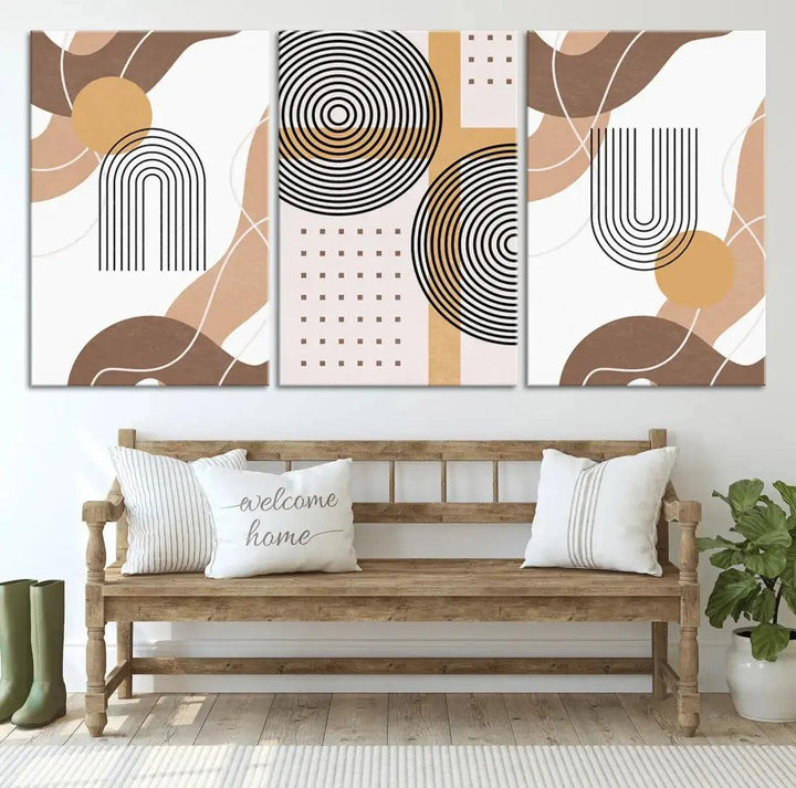 Boho Minimal Mid Century Print Neutral Canvas Wall Art Bohemian Style Wall Decor