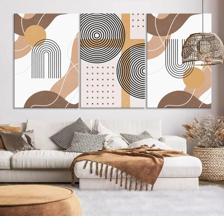 Boho Minimal Mid Century Print Neutral Canvas Wall Art Bohemian Style Wall Decor