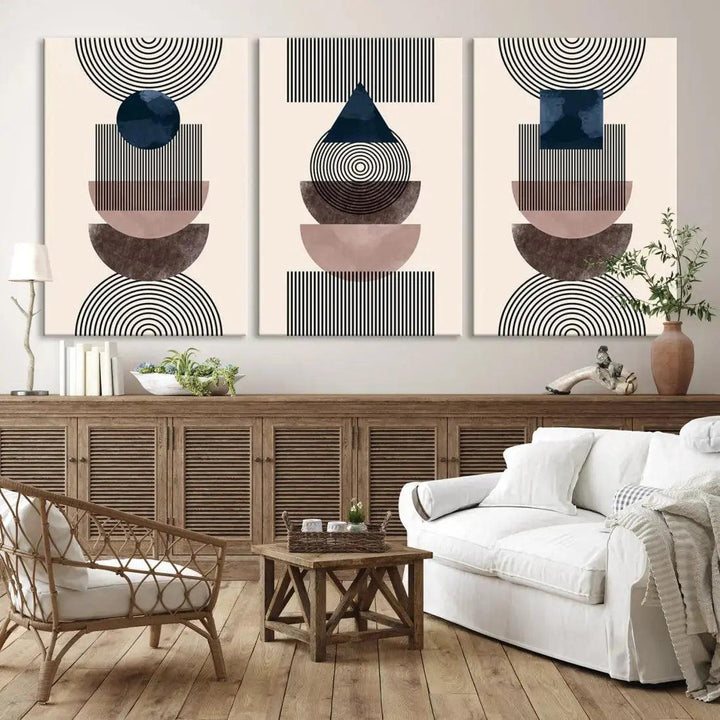 Boho Minimal Shapes and Lines Mid Century Wall Art Canvas Print