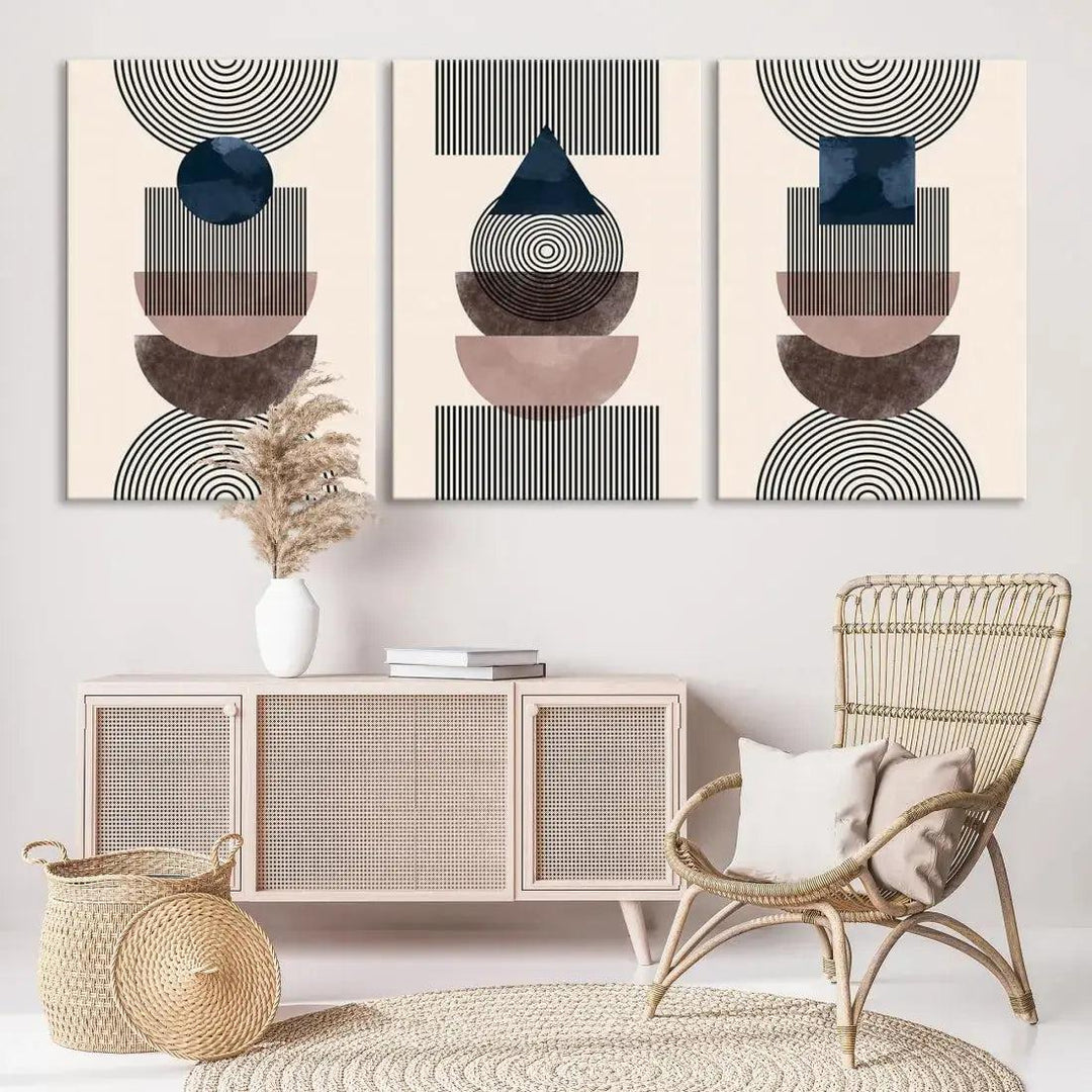 Boho Minimal Shapes and Lines Mid Century Wall Art Canvas Print