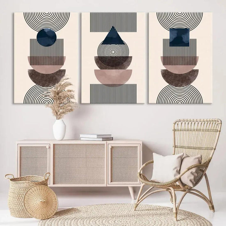 Boho Minimal Shapes and Lines Mid Century Wall Art Canvas Print