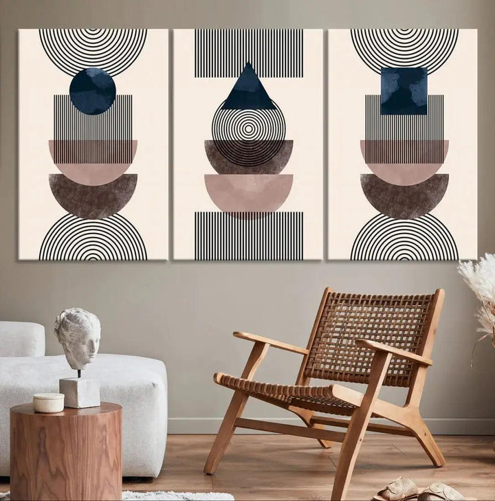 Boho Minimal Shapes and Lines Mid Century Wall Art Canvas Print