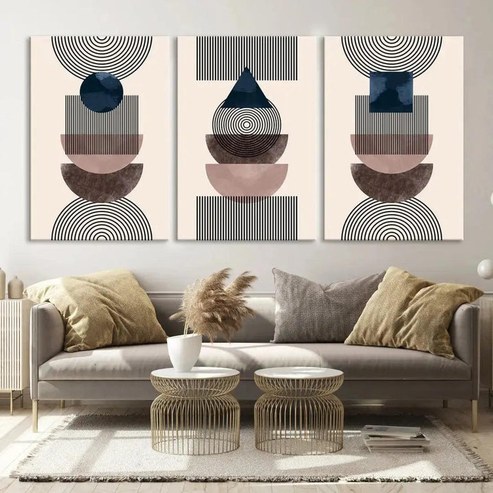 Boho Minimal Shapes and Lines Mid Century Wall Art Canvas Print