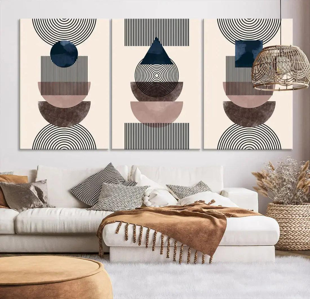 Boho Minimal Shapes and Lines Mid Century Wall Art Canvas Print