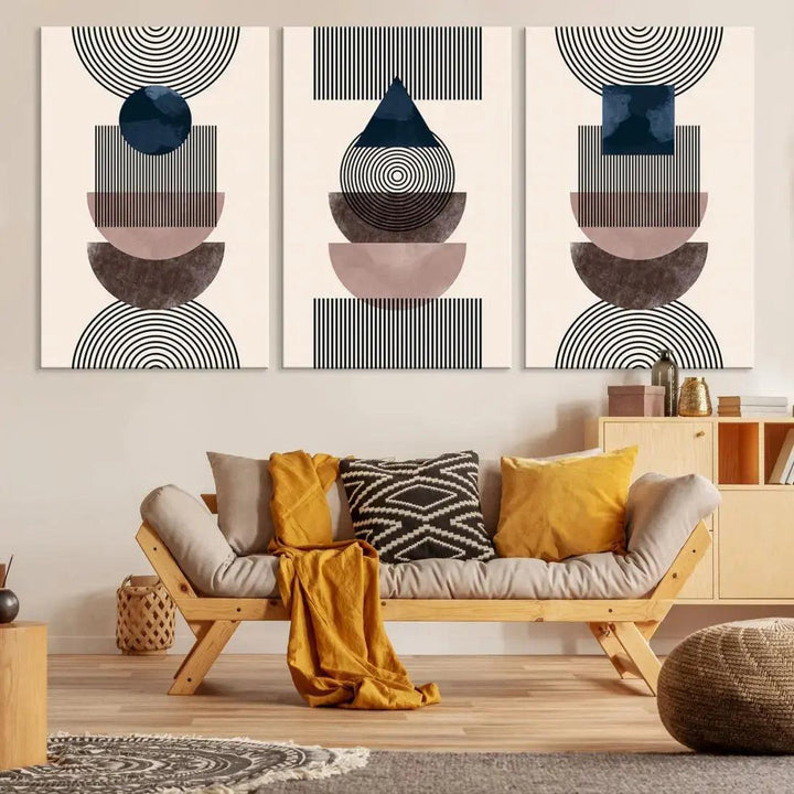 Boho Minimal Shapes and Lines Mid Century Wall Art Canvas Print