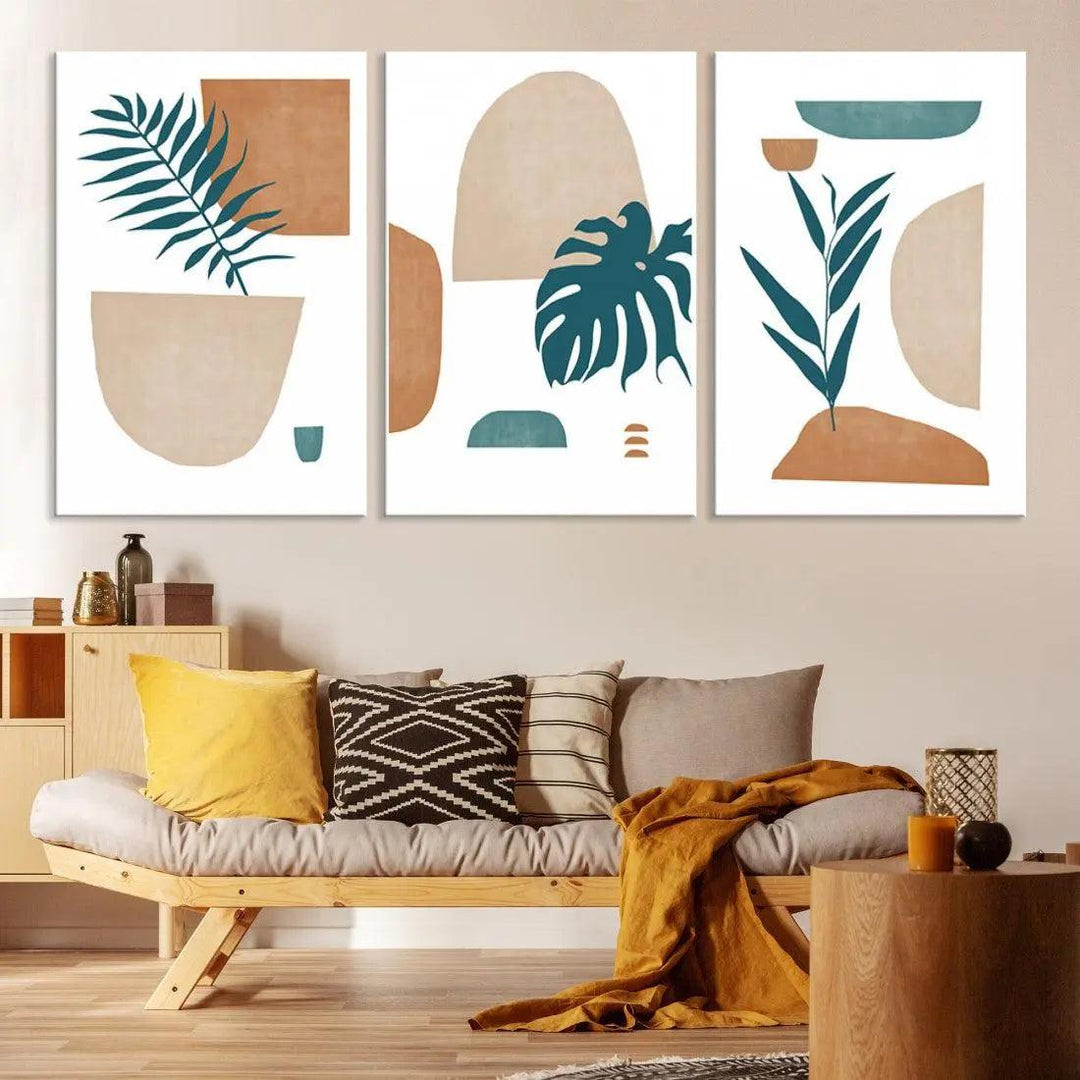 Boho Neutral Floral Large Wall Art Modern Canvas Print Bohemian Wall Decor