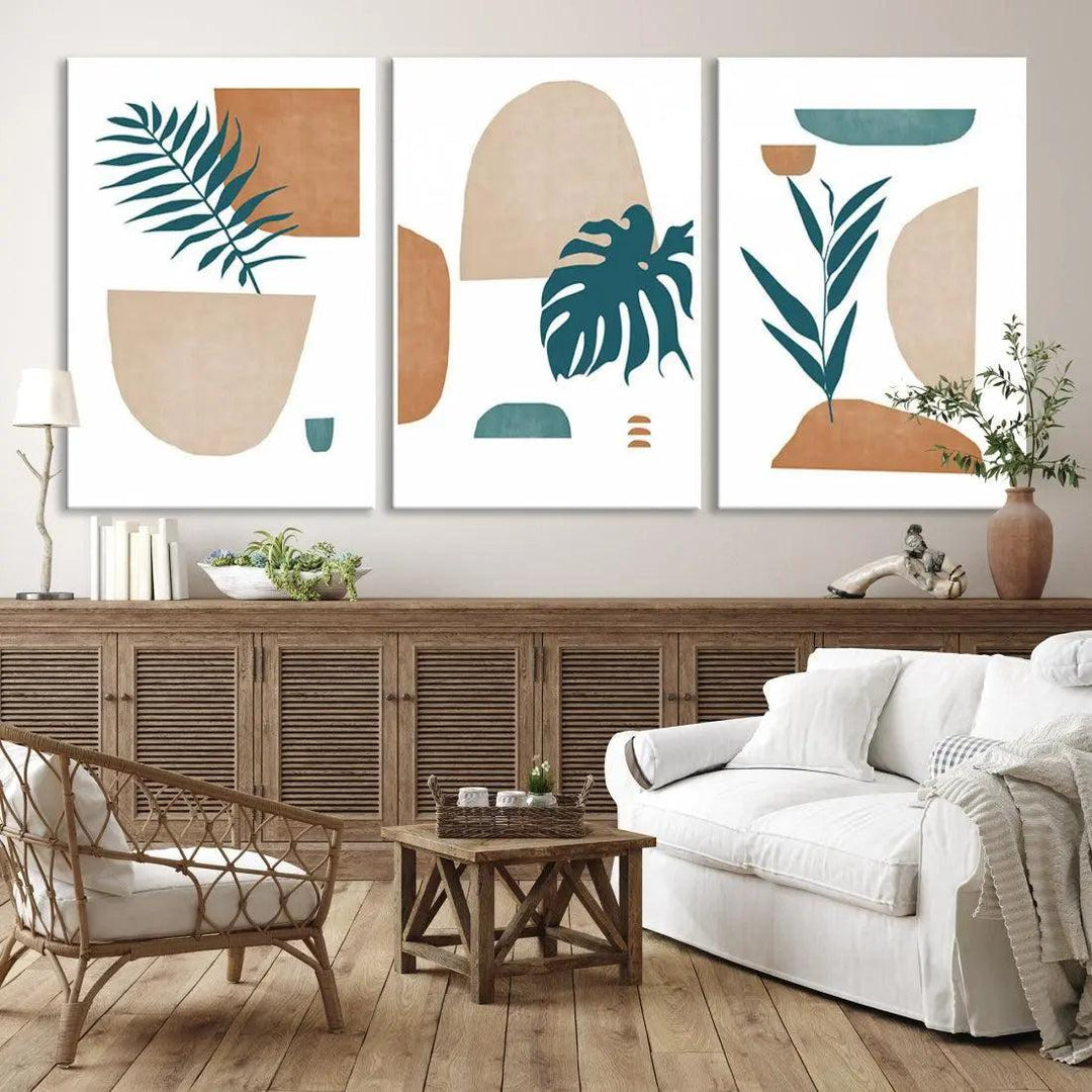 Boho Neutral Floral Large Wall Art Modern Canvas Print Bohemian Wall Decor