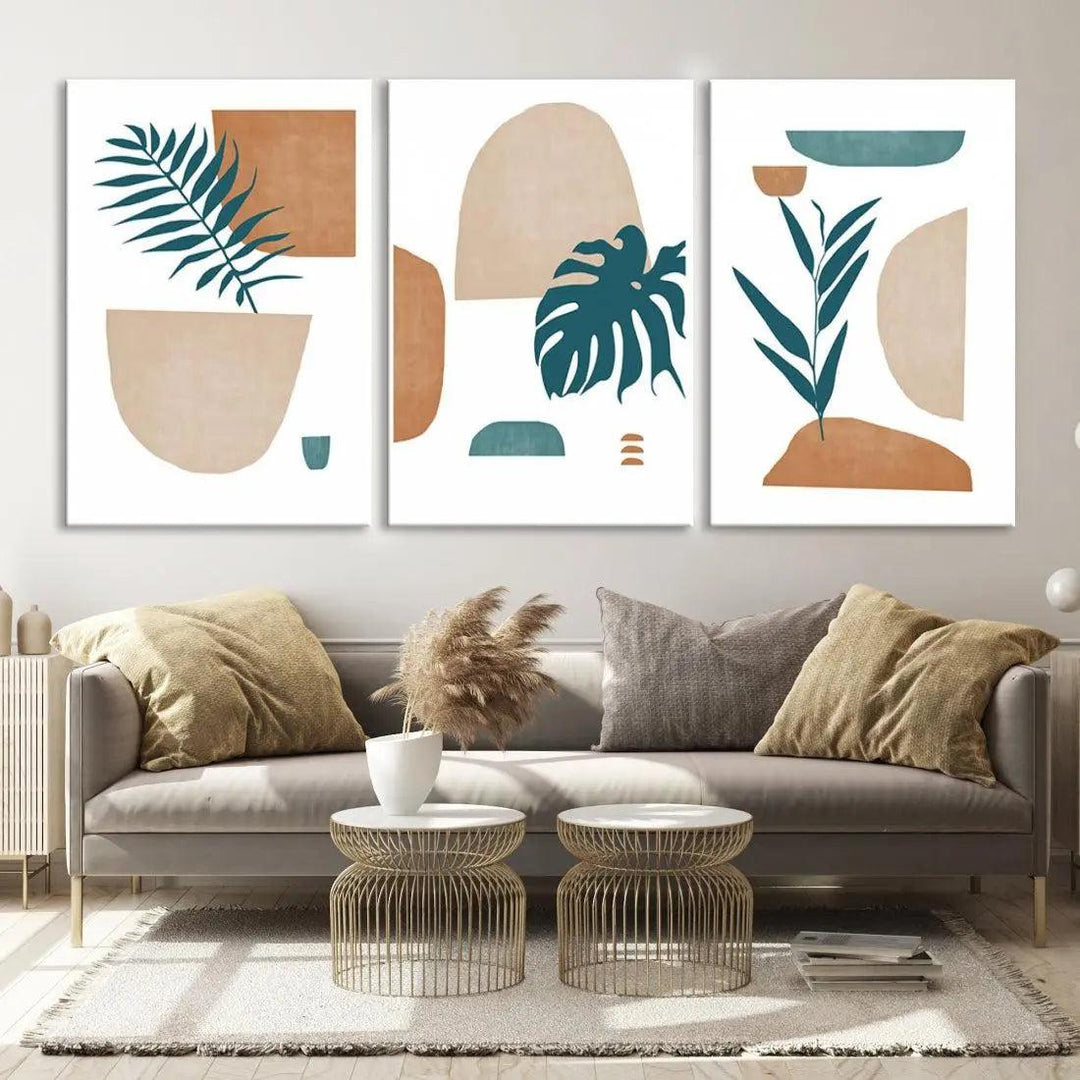 Boho Neutral Floral Large Wall Art Modern Canvas Print Bohemian Wall Decor