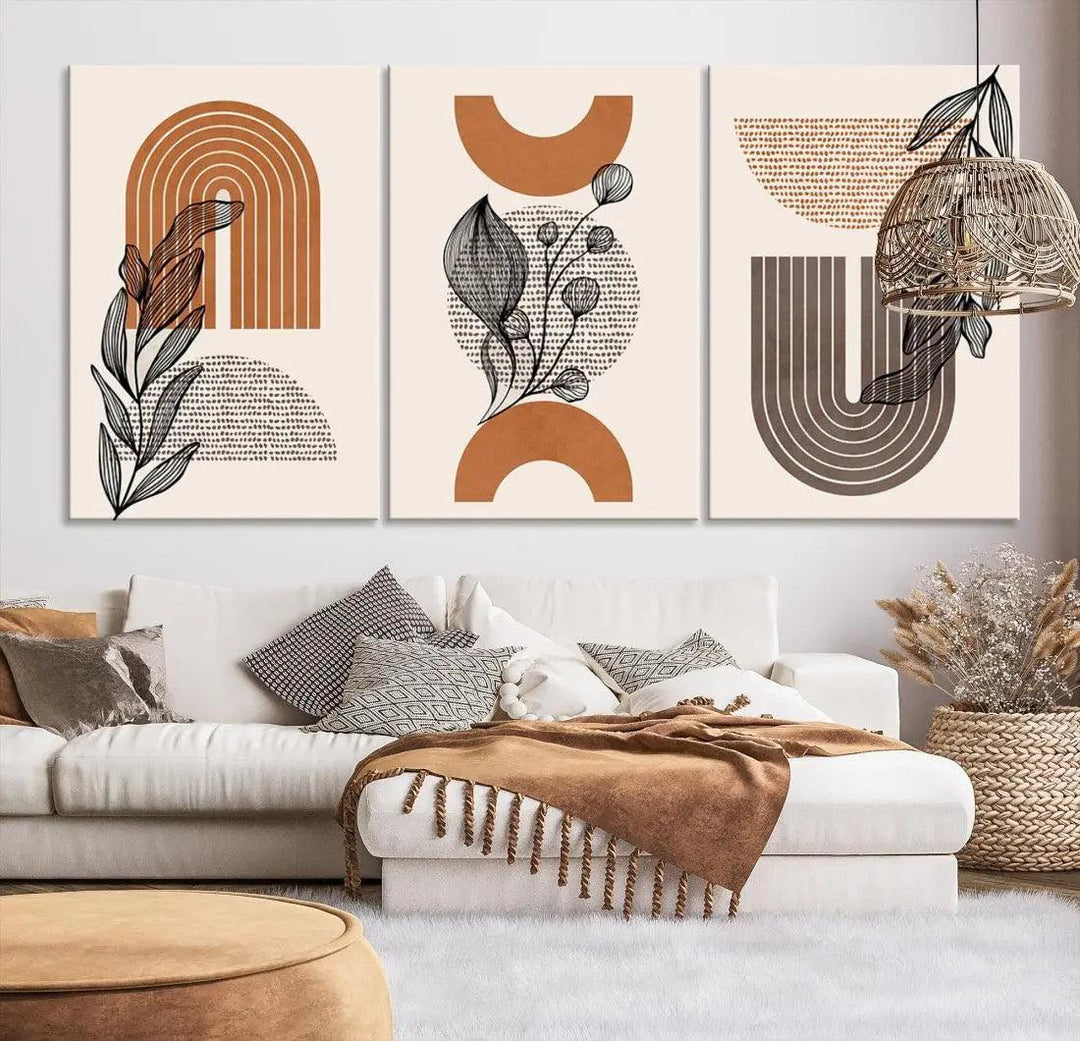 Boho Neutral Lines and Circles Minimal Bohemian Style Wall Art Canvas Print