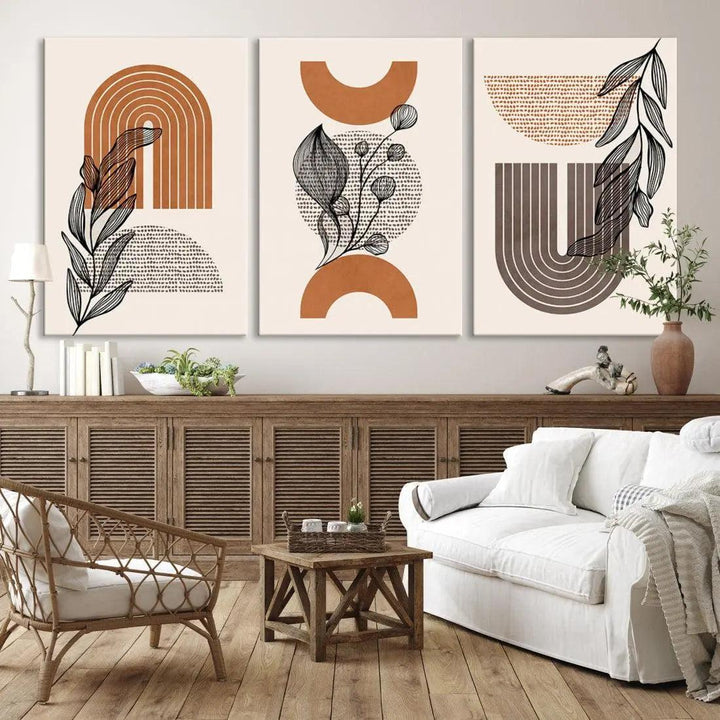 Boho Neutral Lines and Circles Minimal Bohemian Style Wall Art Canvas Print