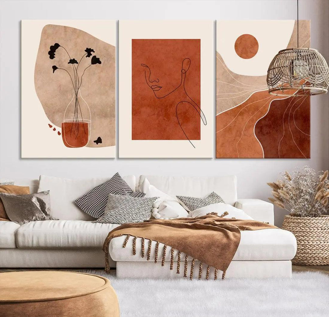 Boho Neutral Modern Wall Art Botanical Large Canvas Framed Art Print