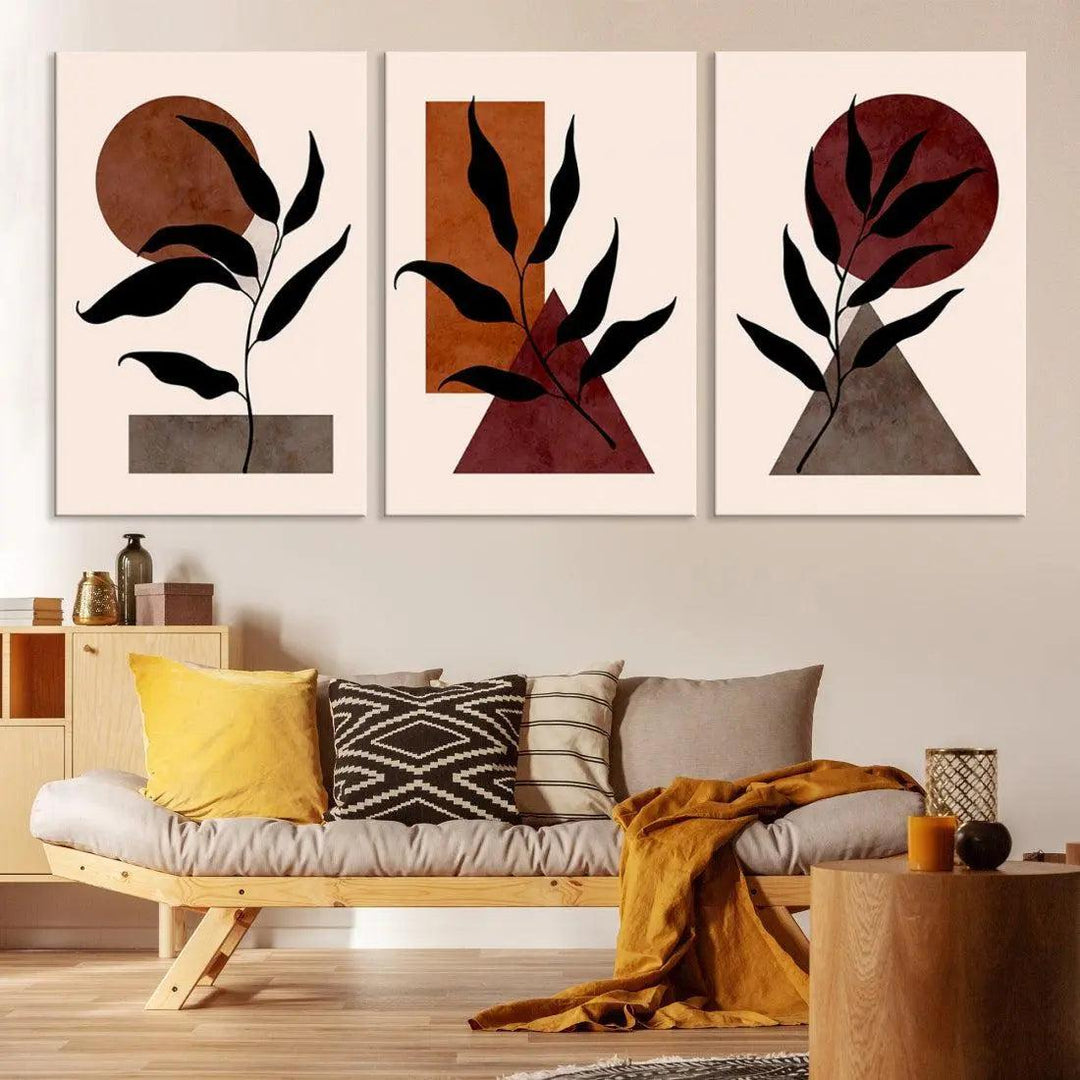 Boho Neutral Shapes Large Wall Art Canvas Mid Century Bohemian Print