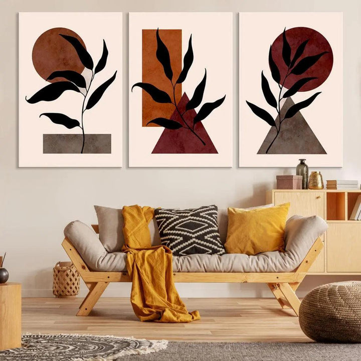 Boho Neutral Shapes Large Wall Art Canvas Mid Century Bohemian Print