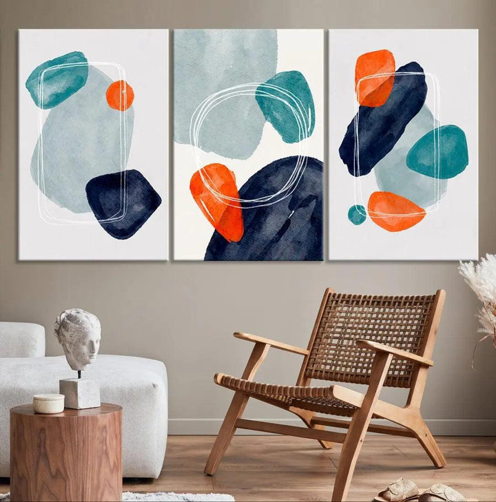 Boho Orange and Turquoise Modern Minimal Style Large Wall Art Canvas Print