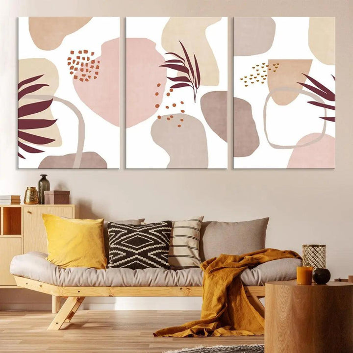 Boho Pastel Colors Neutral Wall Art Floral Canvas Print Mid Century Modern Art