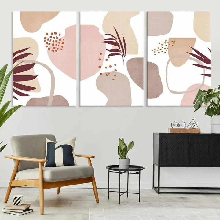 Boho Pastel Colors Neutral Wall Art Floral Canvas Print Mid Century Modern Art