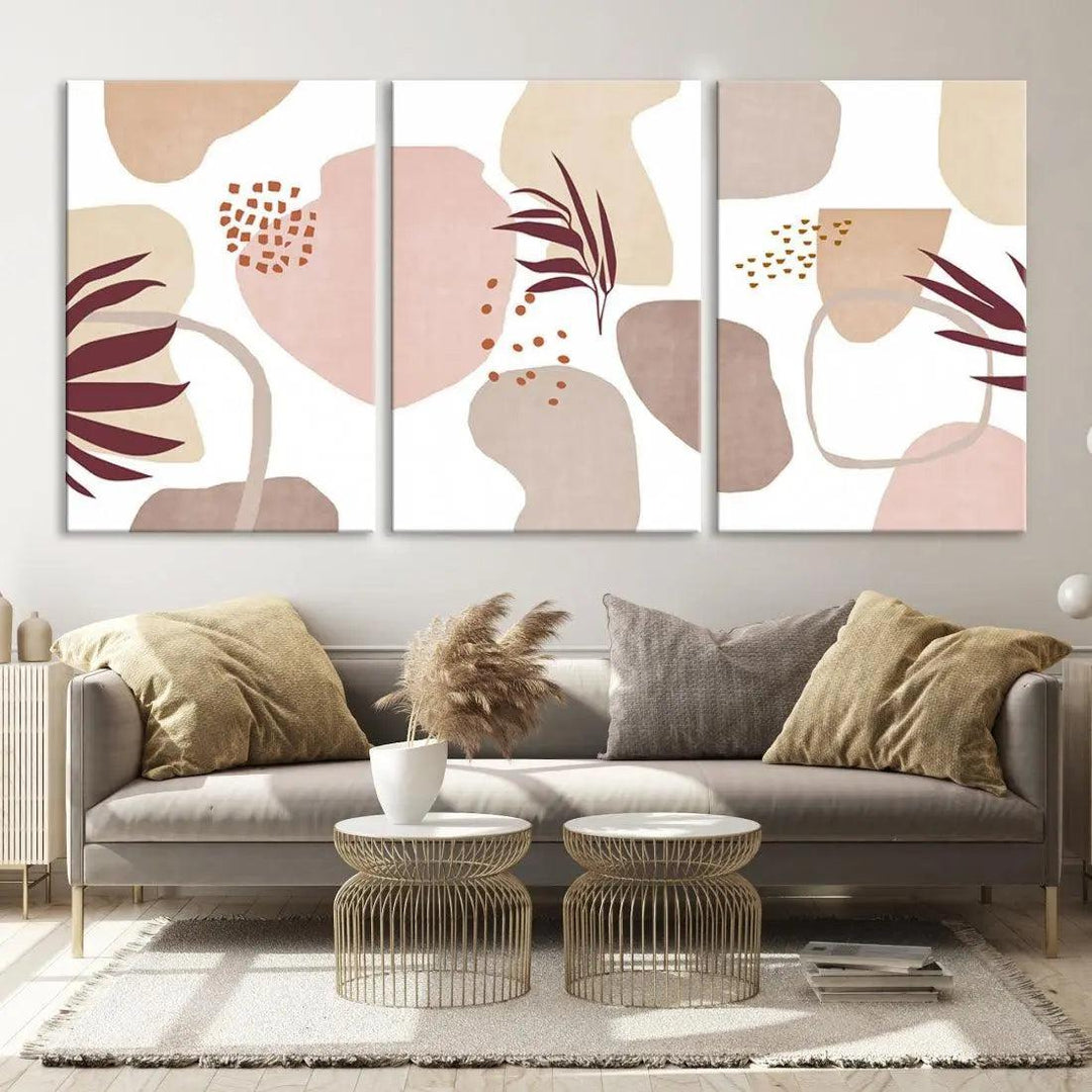 Boho Pastel Colors Neutral Wall Art Floral Canvas Print Mid Century Modern Art