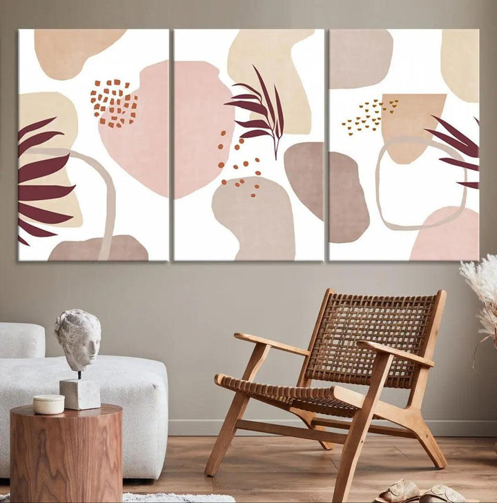 Boho Pastel Colors Neutral Wall Art Floral Canvas Print Mid Century Modern Art