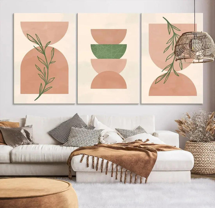 Boho Pastel Mid Century Wall Art Canvas Print Bohemian Style Large Wall Art