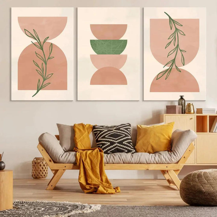 Boho Pastel Mid Century Wall Art Canvas Print Bohemian Style Large Wall Art