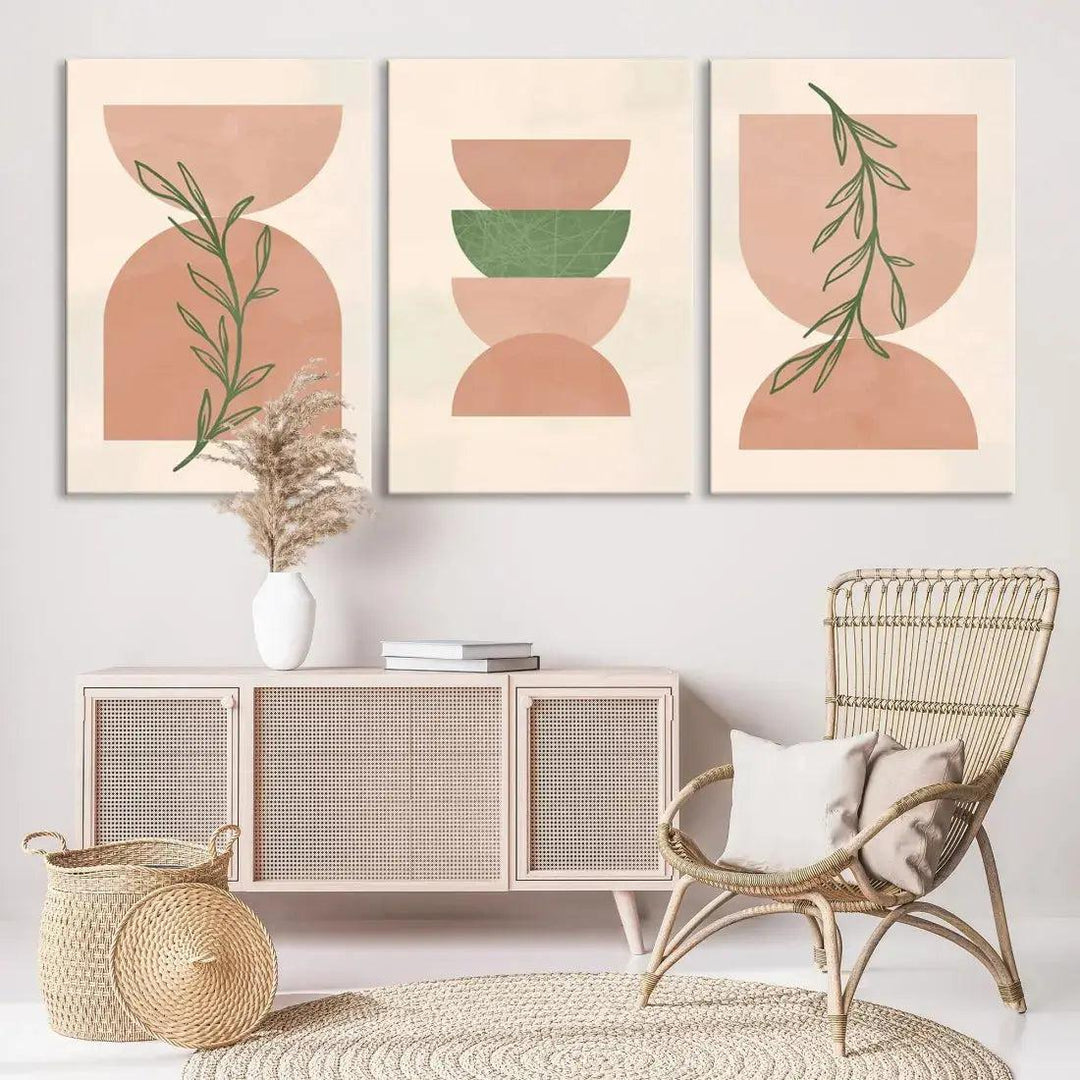 Boho Pastel Mid Century Wall Art Canvas Print Bohemian Style Large Wall Art