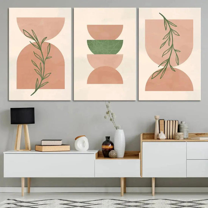 Boho Pastel Mid Century Wall Art Canvas Print Bohemian Style Large Wall Art