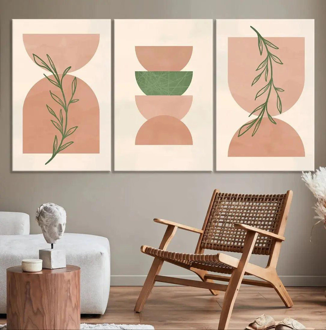 Boho Pastel Mid Century Wall Art Canvas Print Bohemian Style Large Wall Art