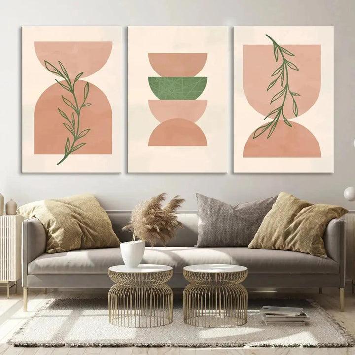 Boho Pastel Mid Century Wall Art Canvas Print Bohemian Style Large Wall Art