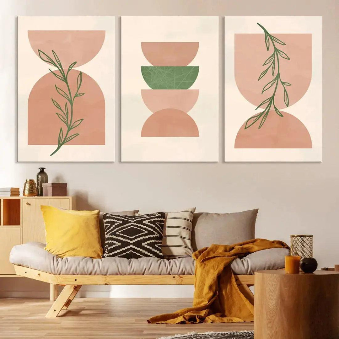 Boho Pastel Mid Century Wall Art Canvas Print Bohemian Style Large Wall Art