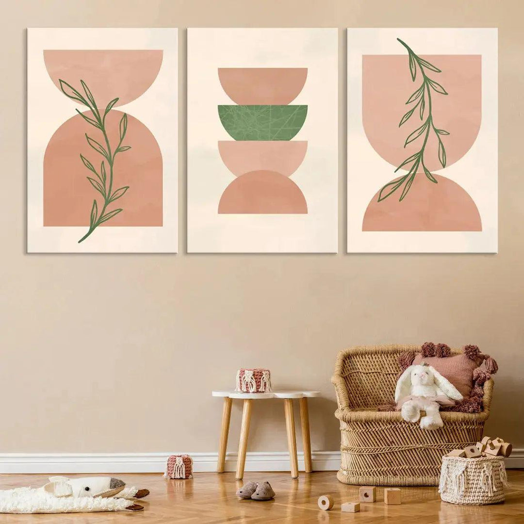 Boho Pastel Mid Century Wall Art Canvas Print Bohemian Style Large Wall Art