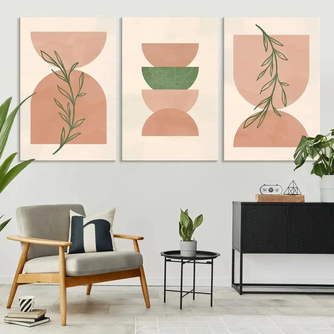 Boho Pastel Mid Century Wall Art Canvas Print Bohemian Style Large Wall Art